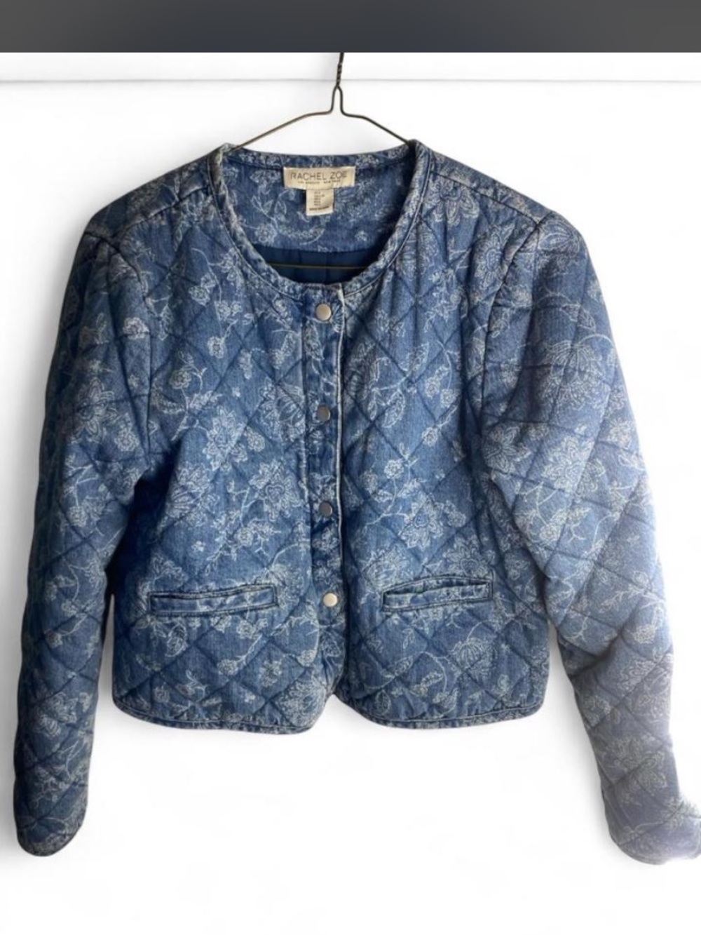 Rachel Zoe Denim Blue Quilted Floral Snap-Front Jacket
